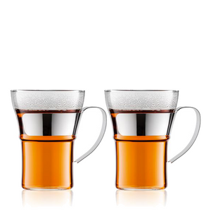 BODUM - ASSAM Double Insulated Glasses with Steel Handle (set of 2) - 0.3L - Coffee Glass
